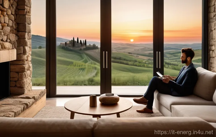 에너지 절약 기술과 스마트 기술의 접목 - **Prompt for Smart Thermostat & Energy Saving:**
    "A cozy and elegant Italian living room with a ...