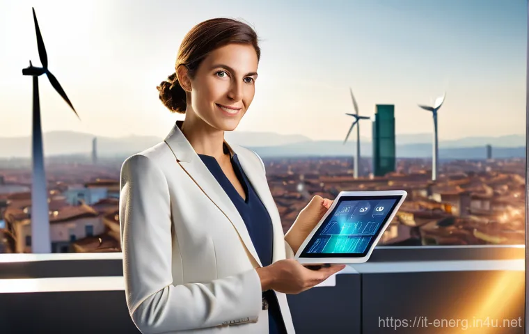 에너지관리 자격증 시험 필수 팁 - A professional and confident Italian Energy Management Expert (EGE), mid-career, wearing stylish bus...
