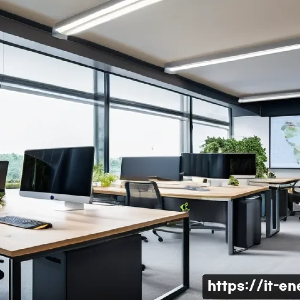 에너지관리와 관련된 국제 인증 - A modern Italian office interior with smart energy management technology, featuring automated lighti...