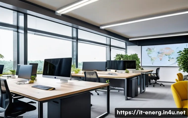 에너지관리와 관련된 국제 인증 - A modern Italian office interior with smart energy management technology, featuring automated lighti...
