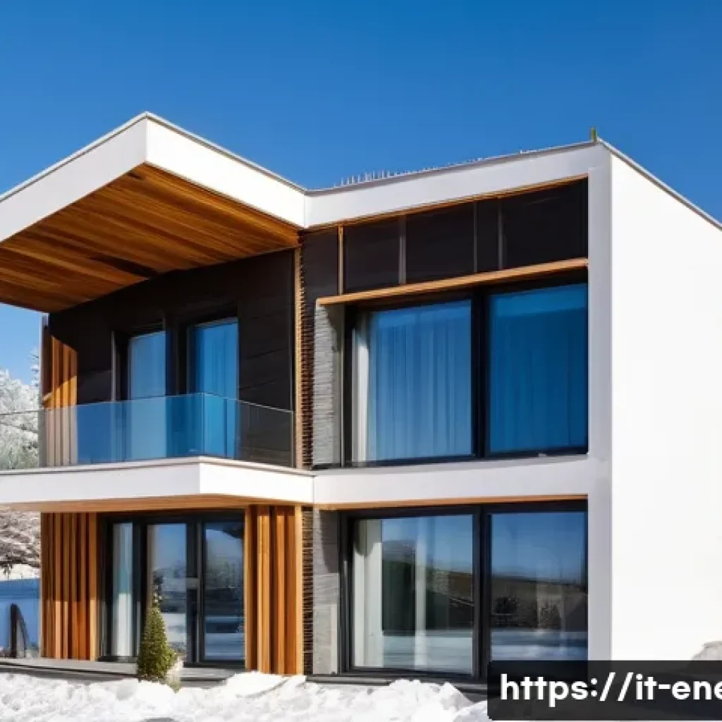 에너지 절약 기술의 현장 적용 - A modern Italian residential building during winter, showcasing advanced thermal insulation material...
